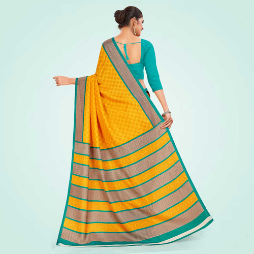 Rani Pink and Yellow Women's Premium Manipuri Cotton Small Butty Student Uniform Saree