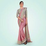 Beige Women's Premium Mulberry Silk Plain Gaala Border School Teacher Uniform Saree