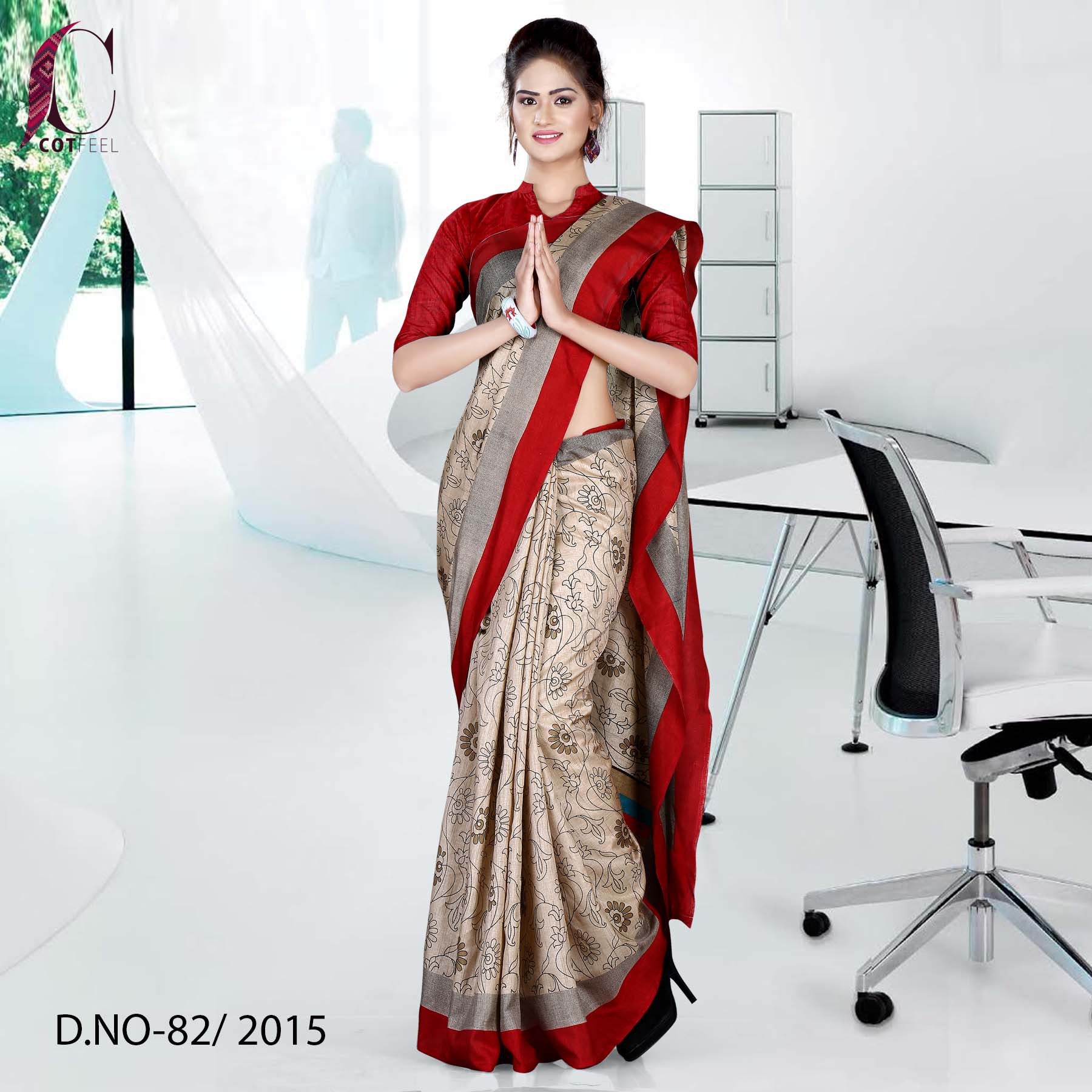 Beige and Maroon Women s Premium Manipuri Cotton Office Uniform Sarees