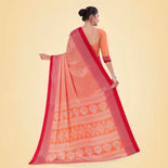Peach and Red Women's Premium Silk Chiffon Small Butty School Teacher Uniform Saree
