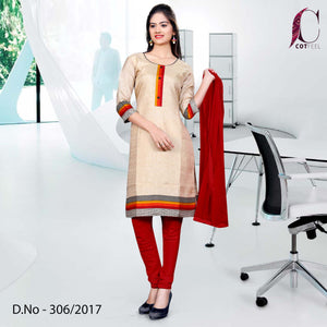 Beige With Red Border Women's Premium Tripura Cotton College Student Uniform Salwar Kameez