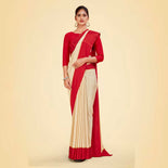 Beige and Maroon Women's Premium Silk Chiffon Plain Gaala Border Factory Uniform Sarees With Blouse Piece