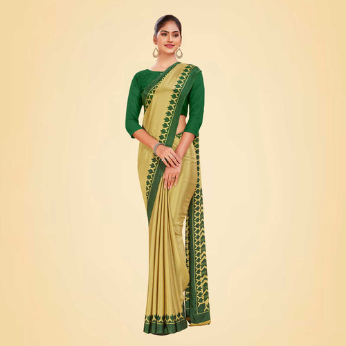 Grey and Navy Blue Women's Premium Silk Chiffon Plain Gaala Border Jewellery Showroom Uniform Saree