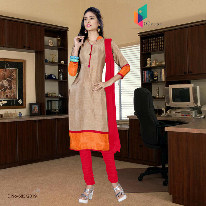 Brown And Red Italian Crepe Silk College Uniform Salwar Kameez