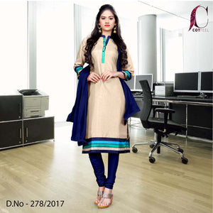 Beige With Blue Border Women's Premium Tripura Cotton College Teacher Uniform Salwar Kameez