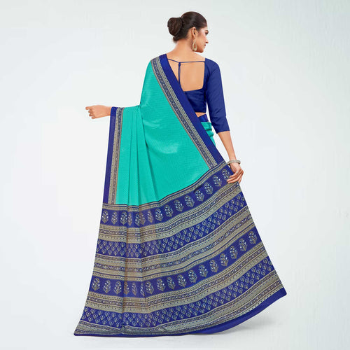 Bottle Green and Navy Blue Women's Premium Italian Silk Discipline Day Teachers Uniform Saree