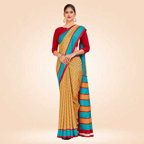 Aqua Blue and Pink Women's Premium Manipuri Cotton Small Butty Receptionist Uniform Saree
