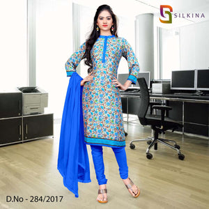 Blue And Beige Women's Premium Silk Georgette Staff Uniform Salwar Kameez