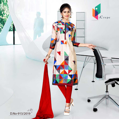 Off White And Red Women's Premium Crepe Silk Institute Uniform Salwar Kameez