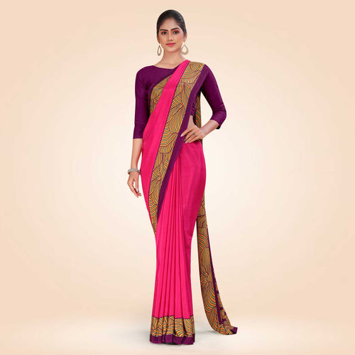 Orchid and Violet Women's Premium Italian Silk Plain Gaala Border Nurse Uniform Saree