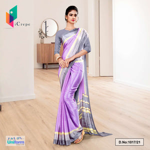 Lavender Gray Premium Italian Silk Crepe Saree For Factory Uniform Sarees