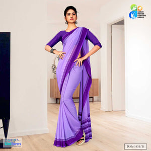 Lavender Premium Georgette Plain Border Housekeeping Uniform Sarees For PMKY