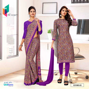 Lavender Women's Premium Italian Silk Paisley Print Uniform Saree Salwar Combo for School Teachers