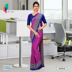 Lavender and Blue Women's Premium Italian Silk Geomatrical Print Hotel Uniform Sarees With Blouse Piece