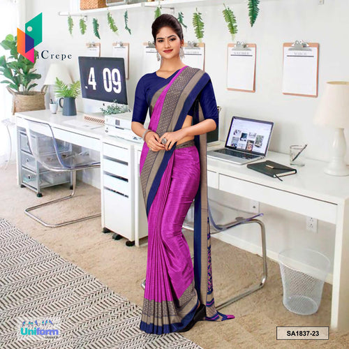 Lavender and Blue Women's Premium Silk Crepe Plain Border Teachers Uniform Sarees With Blouse Piece
