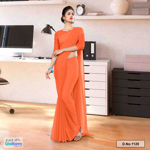 Light Orange Soft Georgette Plain Uniform Sarees For Institutional Office