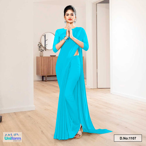 Light Sea Blue Soft Georgette Plain Uniform Sarees For School Teachers