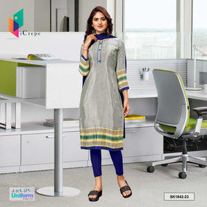 Light Ash and Blue Women's Premium Silk Crepe Plain Border Catering Staff Uniform Salwar Kameez