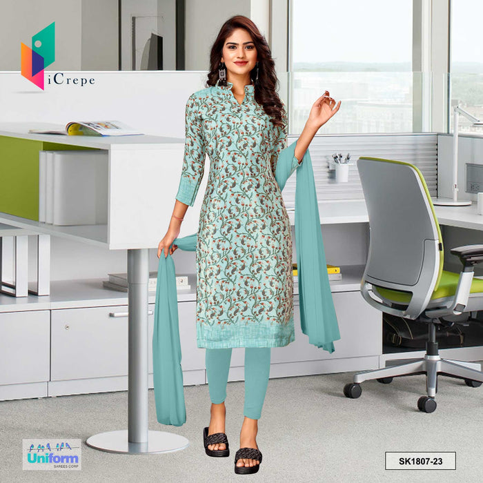 Light Blue Women's Premium Italian Silk Paisley Print Receptionist Uniform Salwar Kameez
