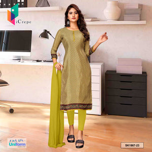 Light Musterd Women's Premium Silk Crepe Small Print Traditional Office Uniform Salwar Kameez