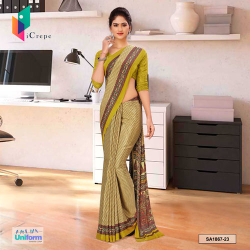 Light Musterd Women's Premium Silk Crepe Small Print Traditional Office Uniform Sarees With Blouse Piece