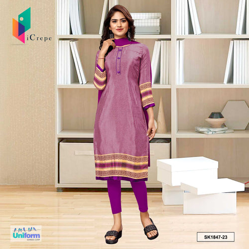 Light Onion and Wine Women's Premium Silk Crepe Plain Border School Uniform Salwar Kameez