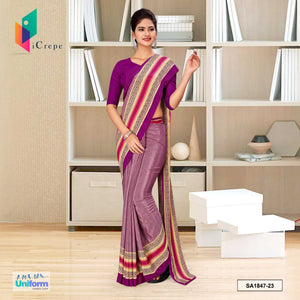 Light Onion and Wine Women's Premium Silk Crepe Plain Border School Uniform Sarees With Blouse Piece