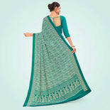 Bottle Green Women's Premium Italian Silk Ikat Print Air Hostess Uniform Saree