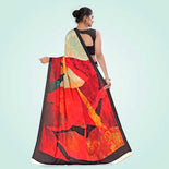 Light Grey and Tomato Red Women's Premium Italian Silk Digital Print Hospital Uniform Sarees With Blouse Piece