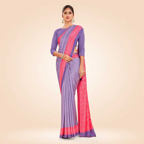 Light violet and Pink Women's Premium Mulberry Silk Small Butty Teachers Uniform Saree