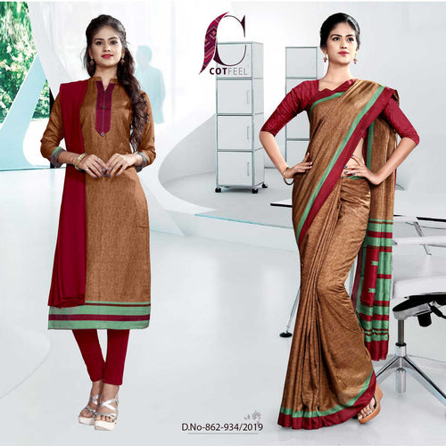 Maroon Fancy Corporate Uniform Saree Salwar Combo