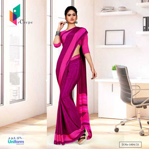 Majenta Dark Pink Premium Italian Silk Crepe Saree For Institution Uniform Sarees