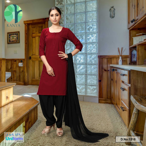 Maroon Black Women's Premium Poly Cotton Housekeeping Staff Uniform Salwar Kameez