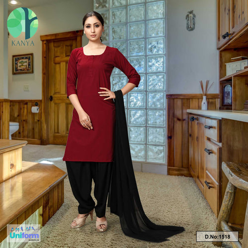 Maroon Black Poly Cotton Unstitched Salwar Kameez Dress Materials For Housekeeping Staff