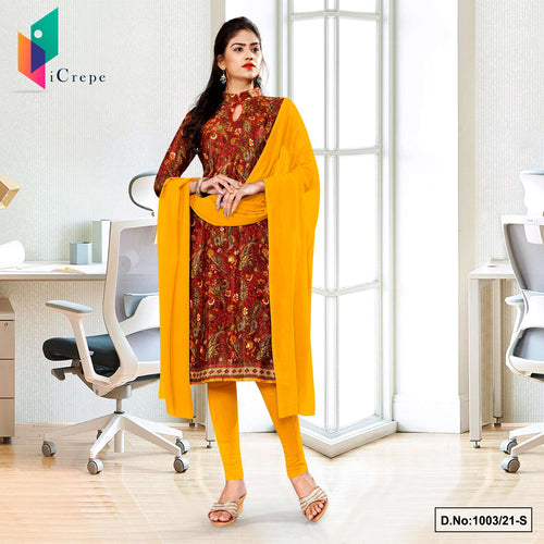 Maroon Gold Premium Paisley Print Italian Crepe Salwar Kameez For Office Uniform Sarees
