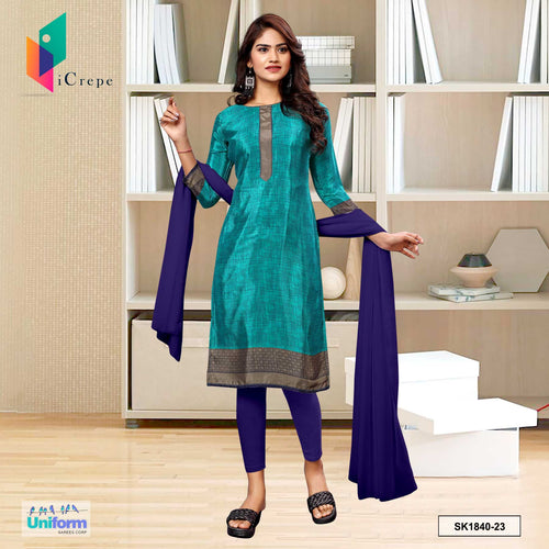 Morpich and Blue Women's Premium Silk Crepe Plain Border Hospital Uniform Salwar Kameez