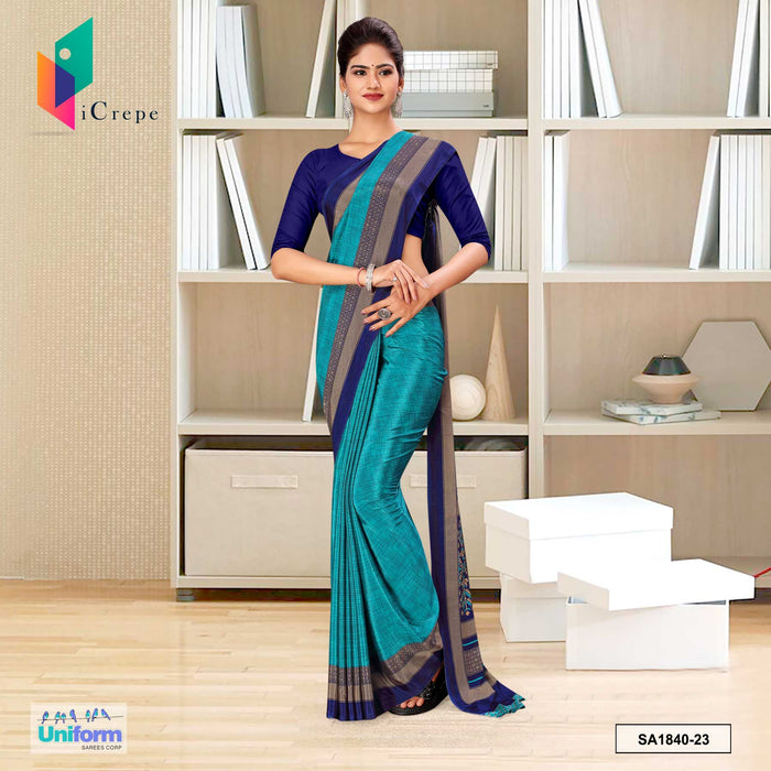 Morpich and Blue Women's Premium Silk Crepe Plain Border Hospital Uniform Sarees With Blouse Piece