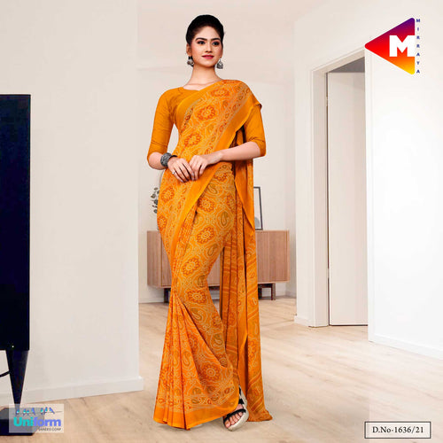 Mustard Premium Georgette Bandhej Print Religious Ocassions Sarees For Rajasthani Bandhani
