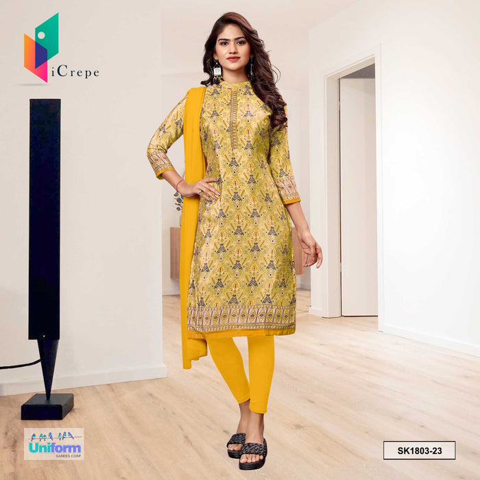 Musterd Yellow Women's Premium Italian Silk Ikat Print Hospital Uniform Salwar Kameez