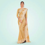 Beige Women's Premium Mulberry Silk Plain Gaala Border Office Uniform Saree