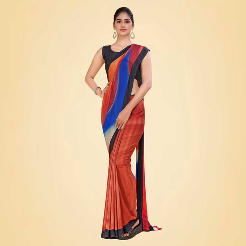 Peach and Grey Women's Premium Italian Silk Digital Print Uniform Sarees for Office With Blouse Piece