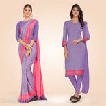 Light violet and Pink Women's Premium Mulberry Silk Small Butty Teachers Uniform Saree Salwar Combo