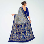 White and Maroon Women's Premium Italian Silk Paisley Print Staff Uniform Sarees With Blouse Piece