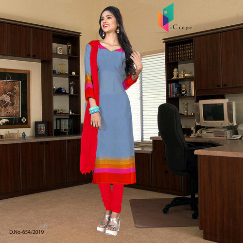 Light Blue And Red Women's Premium Italian Crepe Silk School Uniform Salwar Kameez