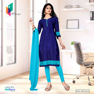 Navy Blue Sea Green Women's Premium Italian Silk Crepe Gala Border Showroom Staff Uniform Salwar Kameez