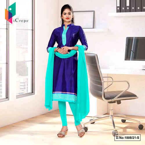 Navy Blue Sea Green Women's Premium Italian Silk Crepe Front Office Uniform Salwar Kameez