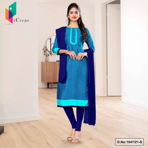Navy Blue Sea Green Women's Premium Italian Silk Crepe Small Print Institutions Uniform Salwar Kameez