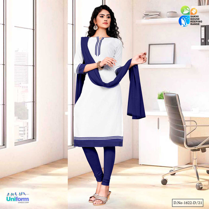 Navy Blue White Premium Georgette Mother Teresa Hospital Uniform Salwar Kameez For Office Staff
