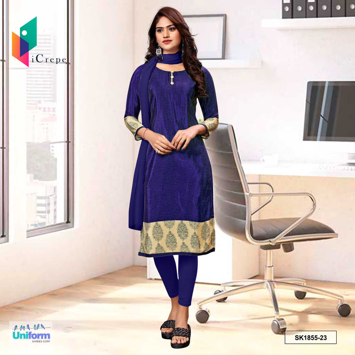 Navy Blue Women's Premium Italian Silk Fancy Print Uniform Salwar Kameez for Front Office Staff