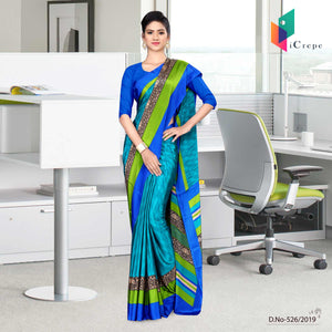 Dark Blue And Blue Italian Crepe Silk Corporate Uniform Saree